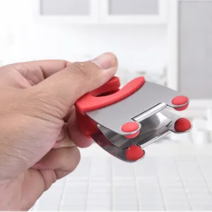 Heat-resistant stainless steel pot side clip with red silicone grip for utensils