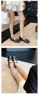 Black French-style Mary Jane shoes with elegant bow and dainty cross straps