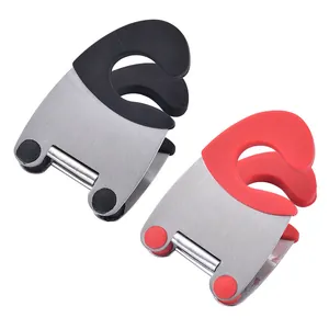 Stainless steel pot edge clip kitchen tool with red and black heat-resistant silicone grips