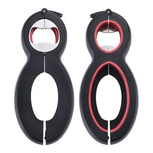 6-in-1 multi-functional bottle and can opener tool for various soda and beer containers.