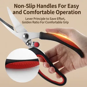 Professional stainless steel kitchen scissors with ergonomic anti-slip comfort grip