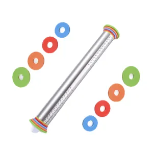 17-inch stainless steel rolling pin with adjustable thickness rings and measurements