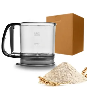 Handheld Semi-Automatic Flour Sifter With Measuring Scale PP Plastic Stainless Steel Fine Mesh Powder Strainer Baking Tools