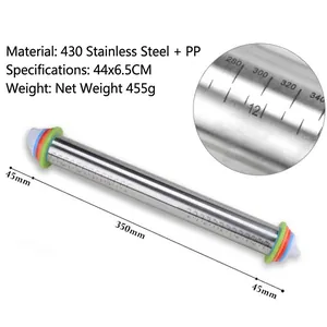 Professional 17-inch adjustable stainless steel rolling pin with precise measurement markings