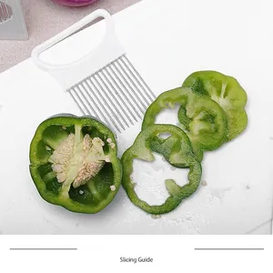 Support d'Oignon en Acier Inoxydable Guide de Tranchage Trancheuse de Légumes Aiguille Gadget de Cuisine Protège-Main