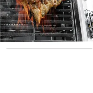 Sappig vlees grillen op een zware roestvrijstalen BBQ-rooster boven een open vuur
