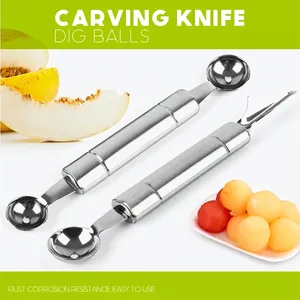Stainless Steel Fruit Baller Dual Head Fruit Carving Knife Melon Scooper Platter DIY Tool Portable Kitchen Gadgets Fruit Tools