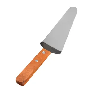 Professional stainless steel pizza spatula and cake server with ergonomic wooden handle