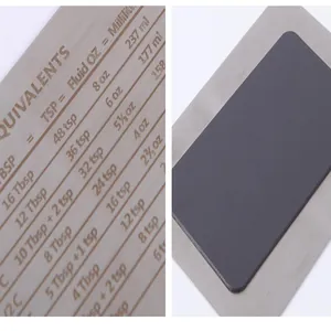 Detailed view of laser-engraved stainless steel magnetic baking conversion chart table