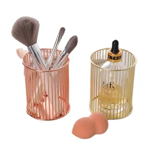 Moderne Schreibtisch-Organizer aus Drahtgeflecht in Roségold und Gold für Make-up
