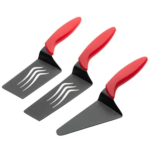 Set of 3 professional non-stick pizza spatulas and cake servers with red handles