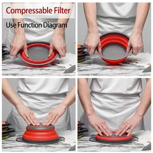 Professional collapsible silicone drain basket for washing and filtering vegetables and fruits