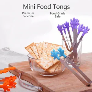 Stainless Steel Mini Food Tongs with Palm Shaped Silicone Heads Small Kitchen Tongs for Ice Sugar Biscuits Snacks