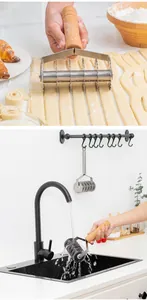 Multi-wheel stainless steel lattice dough cutter being used and washed in the kitchen.