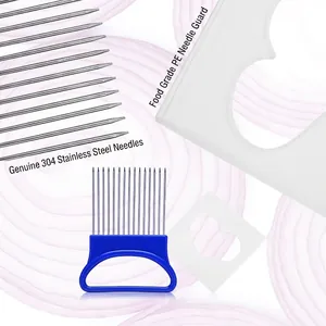 Support à oignons en acier inoxydable avec poignée bleue et étui de protection