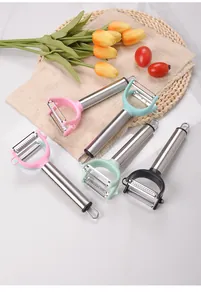 Multifunctional dual-head stainless steel vegetable peelers in assorted pastel colors