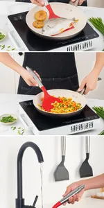 Versatile silicone spatula with stainless steel handle for frying and easy cleaning