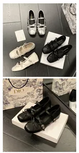 Close-up detail of French ballet flats with bow and cross straps in multiple colors