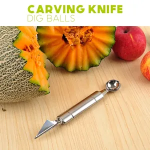 Dual-head stainless steel fruit carving knife and melon baller scooper kitchen tool