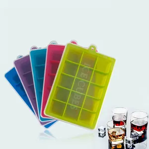 Professional 15-grid silicone ice cube tray set in multiple colors for whiskey drinks