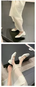 Elegant French Mary Jane pumps with crystal-embellished strap and low block heel for women