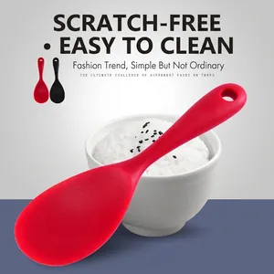 Heat-resistant red silicone rice paddle scoop for non-stick electric rice cookers