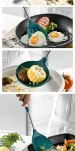 Juego profesional de espátula y espumadera de silicona verde oscuro con mango de acero inox.