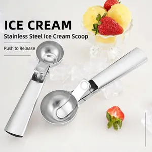 304 Stainless Steel Ice Cream Scoop With Trigger Release Professional Cookie Dough Fruit Ball Maker Metal Scooper For Kitchen Home