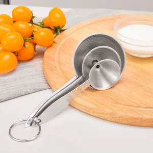 Professional set of 3 stainless steel mini funnels with hanging ring for kitchen use
