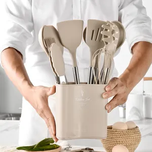 Set di 12 utensili da cucina in silicone resistente al calore con manici in acciaio