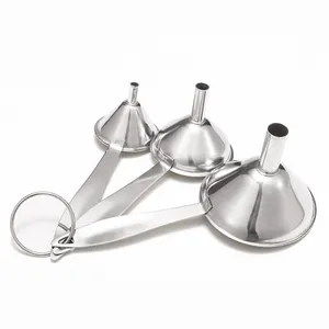 Set of 3 durable stainless steel kitchen funnels for transferring liquids and oils
