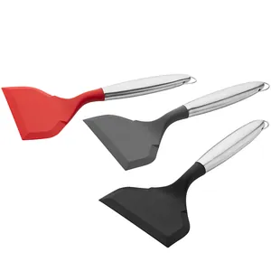 Set of 3 wide silicone spatulas with stainless steel handles for non-stick tamagoyaki pans