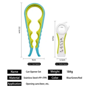 Multifunctional kitchen 4-in-1 jar opener and 5-in-1 bottle opener set with dimensions