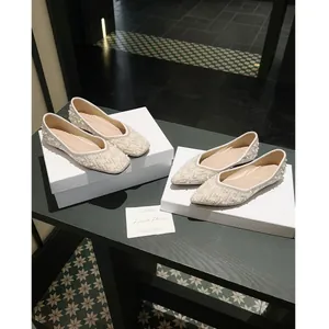 Zapatos Planos de Mujer Estilo Francés con Diamantes de Imitación y Perlas Bailarinas de Satén para Boda Fiesta Verano