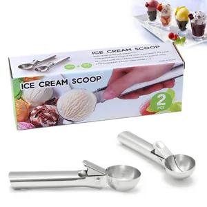2-piece stainless steel ice cream scoop set with mechanical lever for perfect balls
