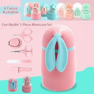 Cartoon Rabbit Baby Manicure Kit Stainless Steel Nail Clippers Scissors Tweezers File Portable Rabbit Storage Case Gift