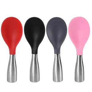 Silicone rice paddles with stainless steel handles in four colors for non-stick use