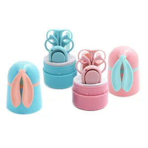 Cute bunny cartoon 5-piece baby manicure and grooming gift set in pink and blue