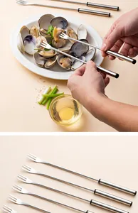 Six-piece stainless steel long-handle dessert and fondue fork set for fruit and cheese