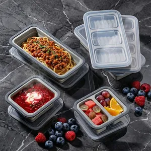 Durable foldable silicone meal prep containers with lids for food storage and lunch