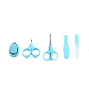 Light blue 5-piece baby nail care grooming kit with safety scissors and clipper