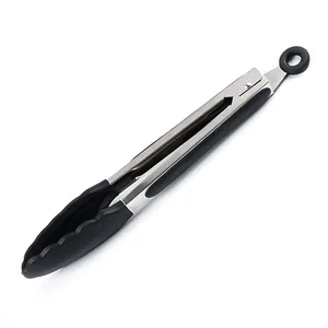 9-inch heat-resistant silicone food tongs with stainless steel handle and locking ring