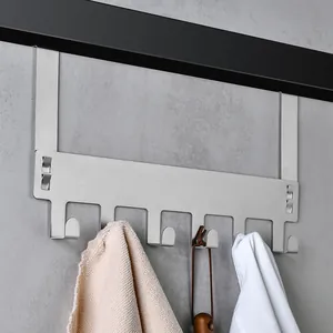 Stainless steel over-the-door hook rack with 6 hooks for clothes and towels