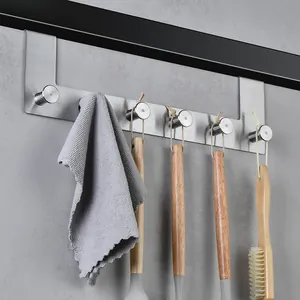 Durable stainless steel over-the-door hook rack with 6 hooks for towels and hats