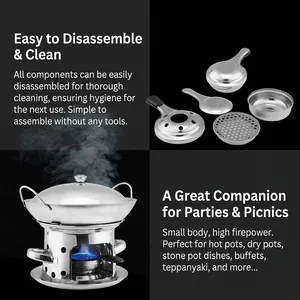 Portable stainless steel mini alcohol stove for outdoor camping and picnics