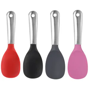 Set of 4 heat-resistant silicone rice spoons with durable 304 stainless steel handles