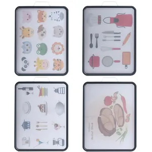 Set of 4 double-sided stainless steel cutting boards with cute cartoon animal and food patterns