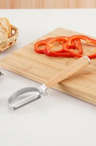 Zinc alloy vegetable peeler with ergonomic wooden handle for potatoes and fruits