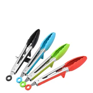 9 and 12 inch silicone food tongs with stand for BBQ and steak set of 4