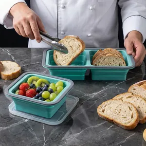 Collapsible silicone food storage containers with lids for meal prep and kitchen use